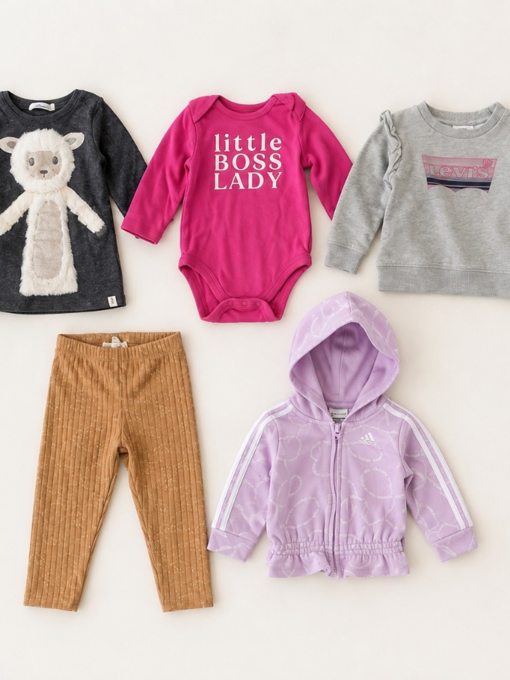 Baby Girl 5-Piece Bundle 6–9M Adidas, Levi’s, Okie Dokie, Jessica Simpson